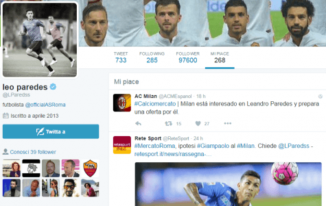 Il profilo Twitter di Paredes