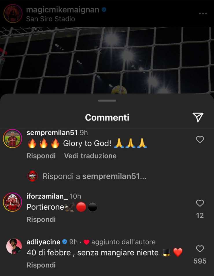 Il commento Instagram di Adli su Maignan