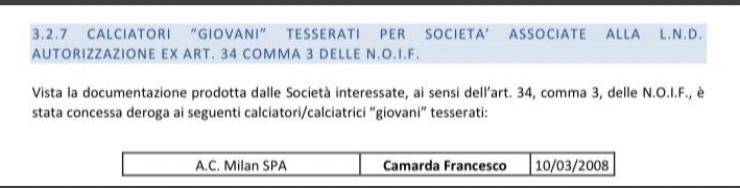 camarda, c'è la deroga per giocare