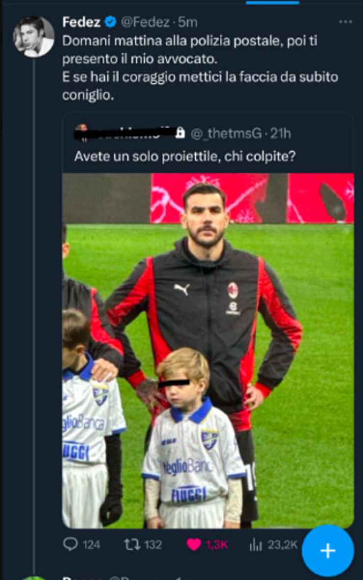 Fedez denuncia tweet figlio Theo Hernandez