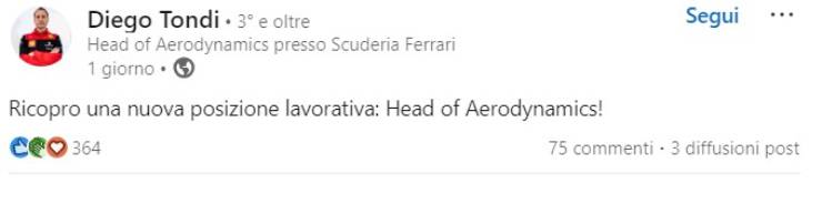 Ferrari Diego Tondi Head of Aerodynamics