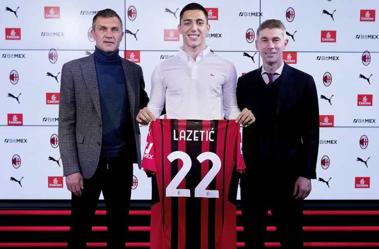 Marko Lazetic con Maldini e Massara