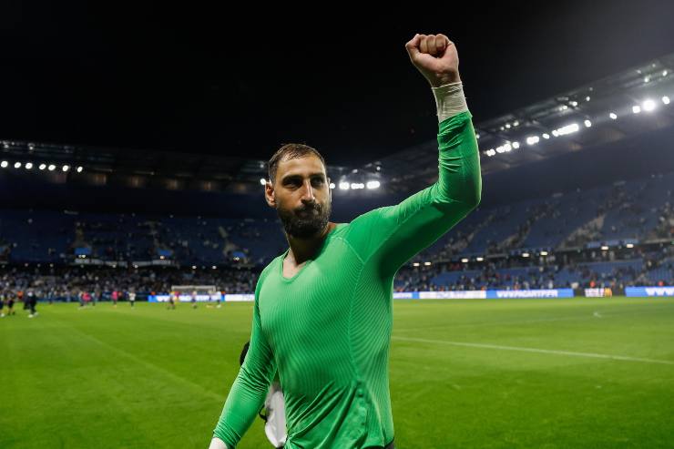 Gigio Donnarumma portiere del PSG esulta dopo una vittoria